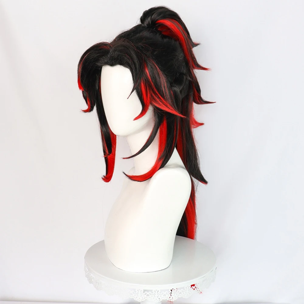 Long Straight Black Ombre Red Layered Ponytail Clip Wig Synthetic Fluffy Anime Game Cosplay Wig for Daily Party