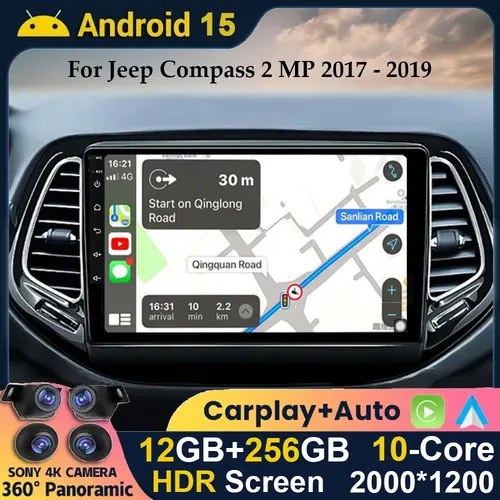 Cámara Android 15 Carplay 360 para Jeep Compass 2017 2018 2019 unidad principal reproductor de vídeo Autoradio Multimedia GPS Monitor