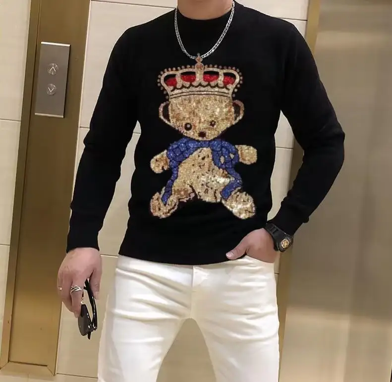 

Men Hip Hop Streetwear Sweater Rhinestone Style Snow Mountain Knitted Sweater Winter Casual Pullover Knitwear