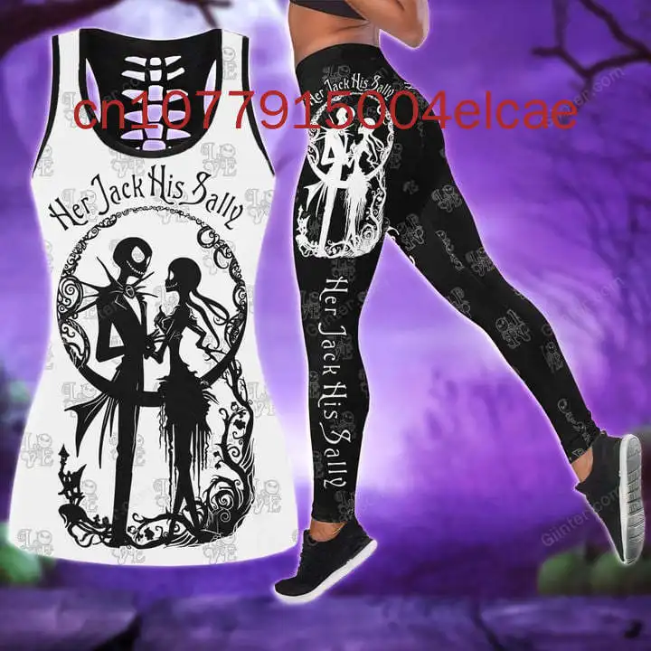 Nieuwe Oogie Boogie hol vest voor dames + legging voor dames Yogapak Fitnesslegging Sportpak Disney tanktop Legging Set