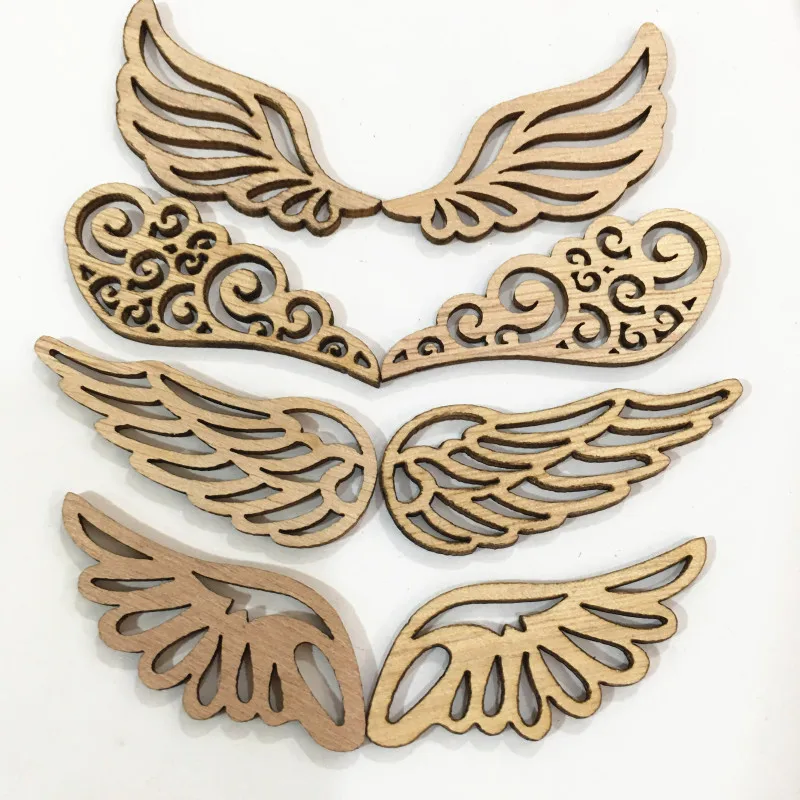 40Pcs/bag 4 Styles DIY Angel Wings Wooden Chips Decorative Embellishments Crafts Scrapbook Hand-made Graffiti Button Accessories