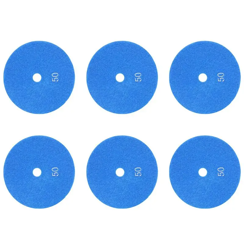 Leading-6 Pcs 5 Inch 125Mm Wet Diamond Polishing Pads Marble Granite Grits 50