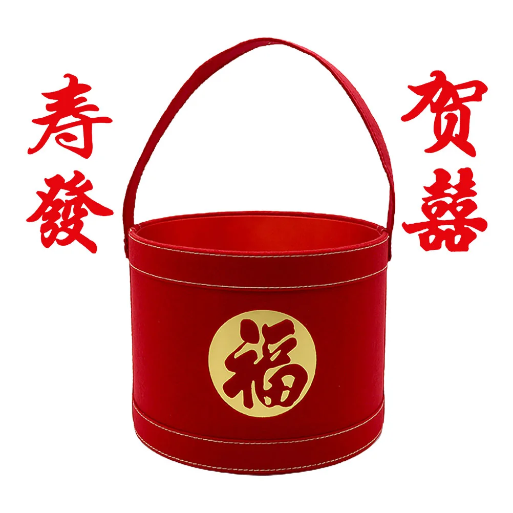 

Red Christmas Decor New Year Lucky Tube Flower Arrangement Container Lunar Calendar Gift Chinese Style Bucket