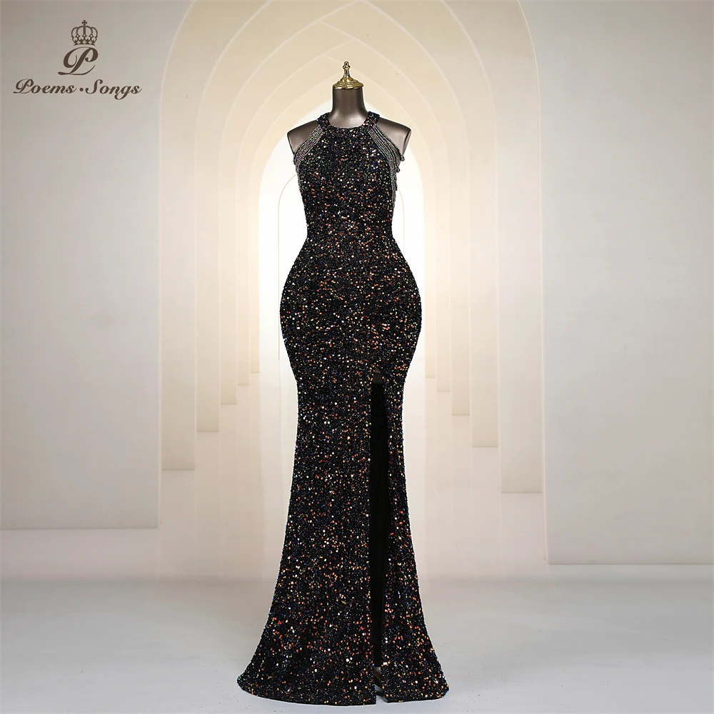 

Plus Size Elegant sexy shoulder beads Evening Dresses Mermaid Sequins Women Party Dresses Gown Maxi dresses