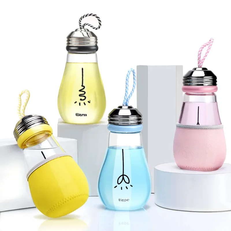 Creative Light Bulb Bottle,Beverage Milky Tea Fruit Juice Drink Bottle With Lid Terrarium for Home Shop Tea Lamp Bulb Bottle