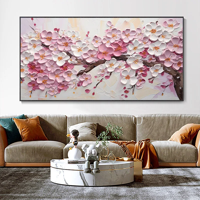 Cherry Blossom Branch Painting Poster Floral Impasto Abstract Tree Canvas Print Landscape Modern Wall Art Room Decor Cuadros