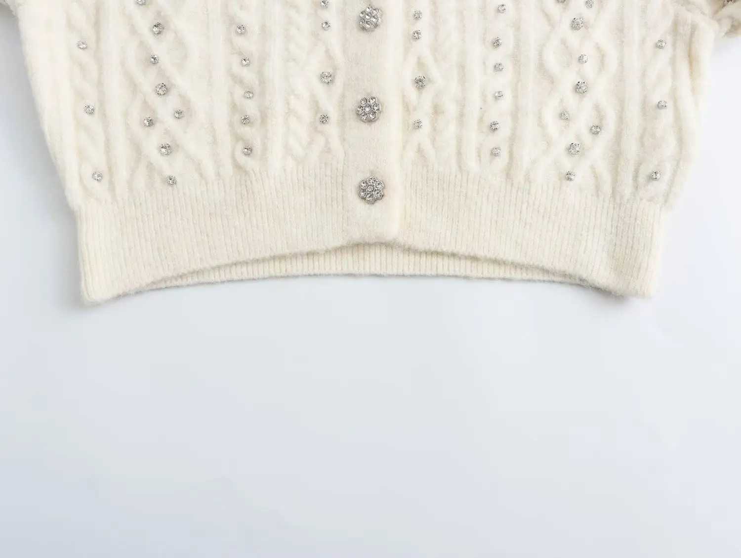 Dave&Di French Fashion Women's Elegant White Knitted  Beaded Jacket Casual Single Breasted Cardigan Women