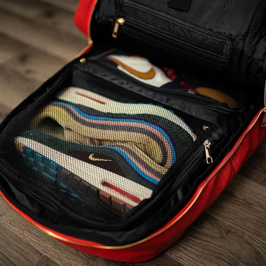 حقيبة ركاب جلدية ذات مقدمة واحدة للسفر متعددة الوظائف مع أجهزة الكمبيوتر المحمول ومقصورات الأحذية للرجال والنساء باللون الأحمر #2