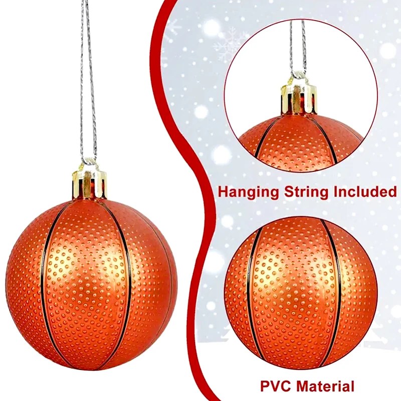 6pcs Christmas Ball Plastic Xmas Tree Hanging Ornaments Football Basketball Rugby Baseball Pendants Christmas New Year Decor