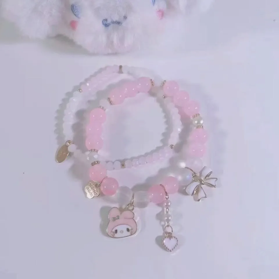 Miniso Sanrio Melody Yugui Dog Kuromi سوار كريستال مطرز لطيف حلو JK لينة الفتيات أفضل الأصدقاء هدية