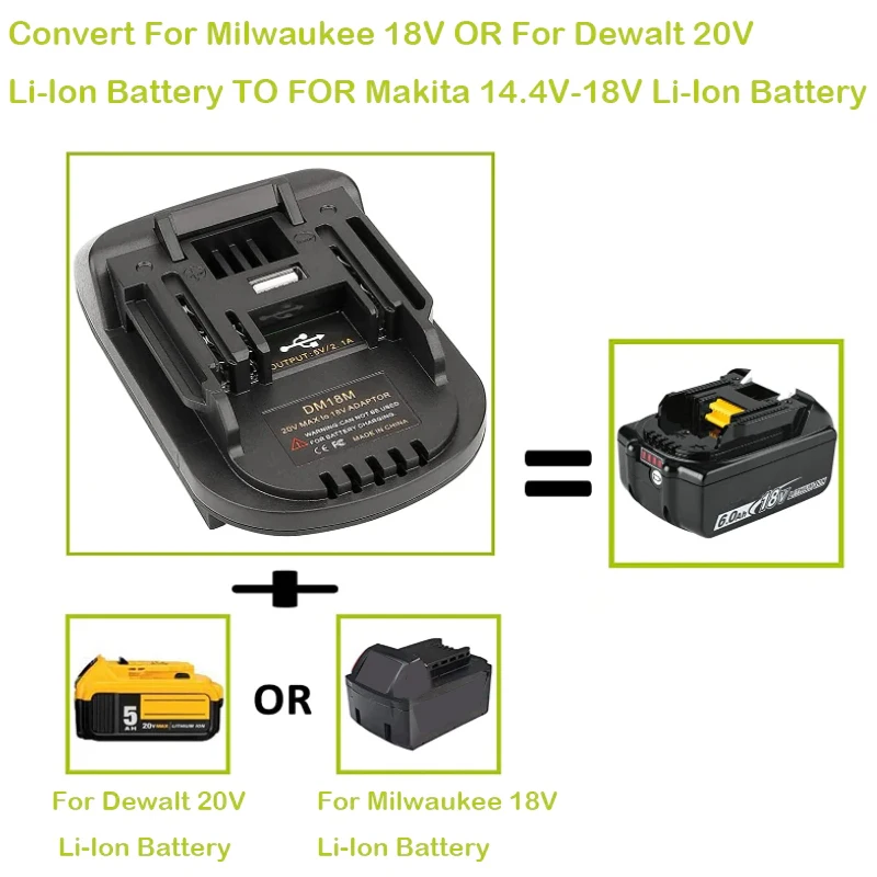 

20V To 18V Battery Conversion DM18M Li-Ion Charger Tool Adapter For Milwaukee/Makita Bl1830 Bl1850 Batteries