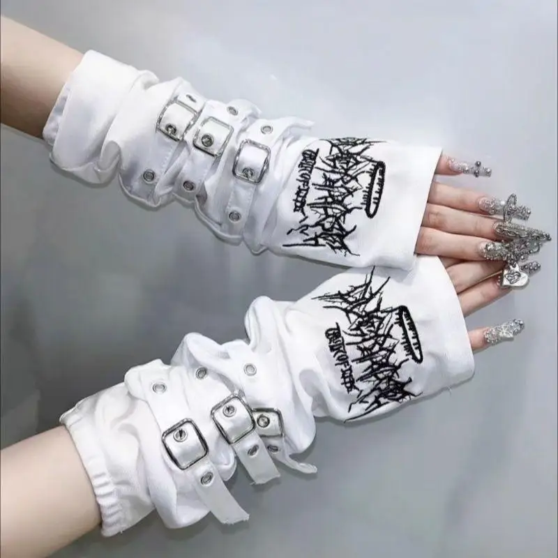 European And American Fashion Dopamine Black Abi Sleeves, Half-finger-exposed Gloves, Metal Clasp Dark Punk Gloves