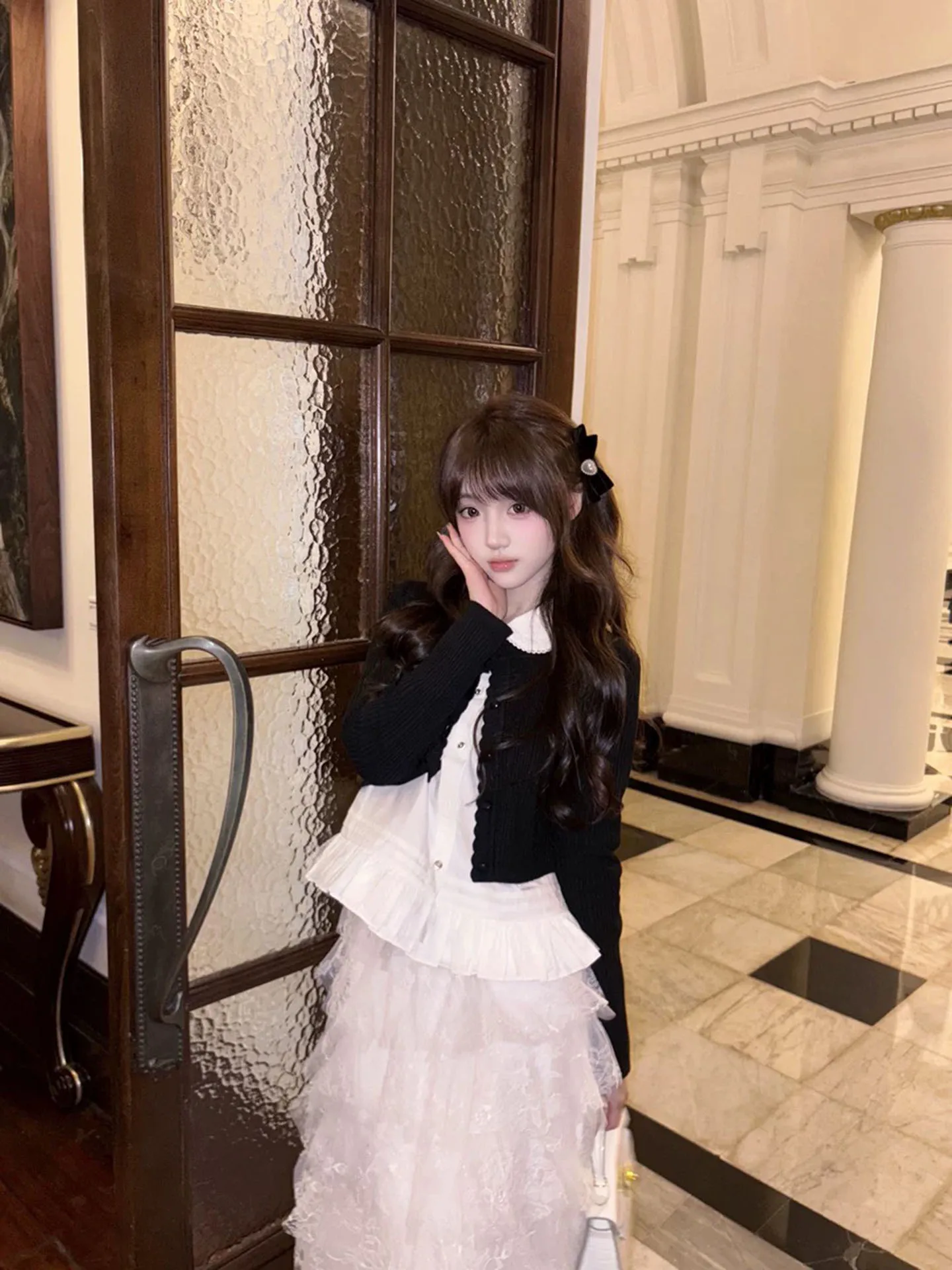

Pure Cotton White Shirt Elegant Style Long Sleeve Button Closure High Waist Flared Skirt Two Piece Set Autumn Casual Wear