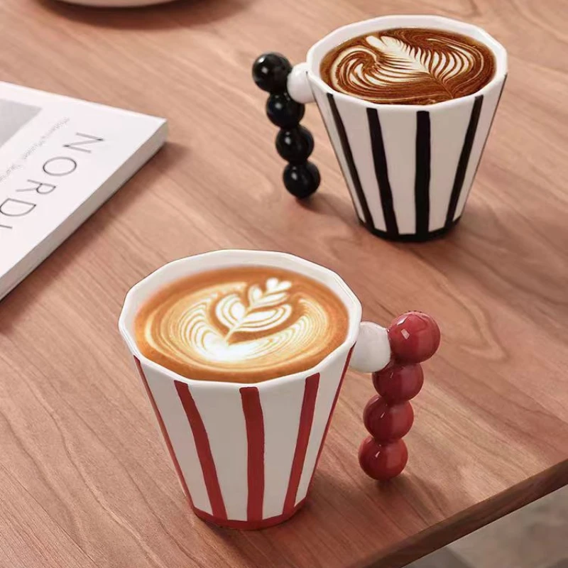 Minimally striped ceramic mug with niche design for couples, water cup for breakfast, coffee, milk cup ceramic mug