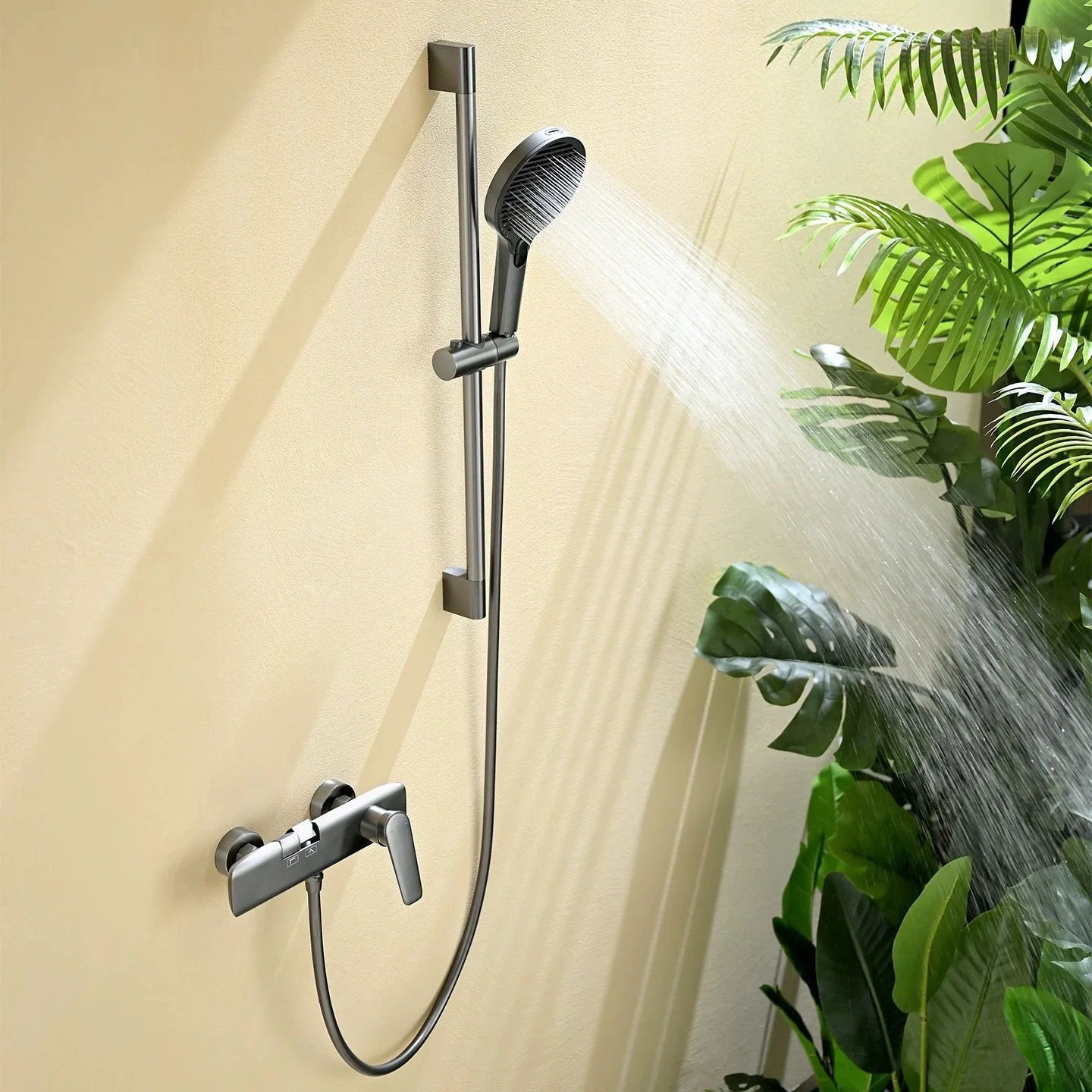All-copper brushed nickel roofless spray shower set Small apartment shower brushed gold button mixing valve