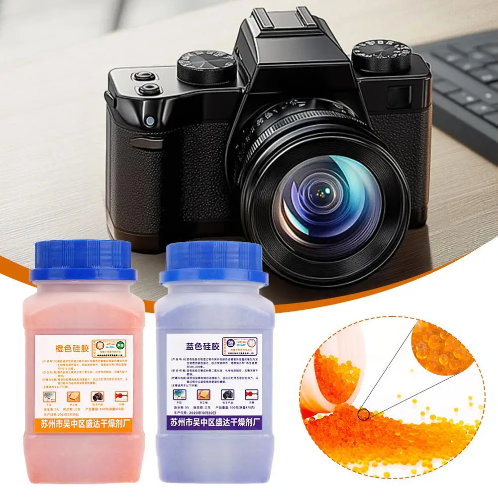 500 جرام قابلة لإعادة الاستخدام هلام السيليكا الخرز امتصاص الرطوبة المنتج الإلكتروني المجففة مزيل الرطوبة الأزرق/البرتقالي لكل صندوق