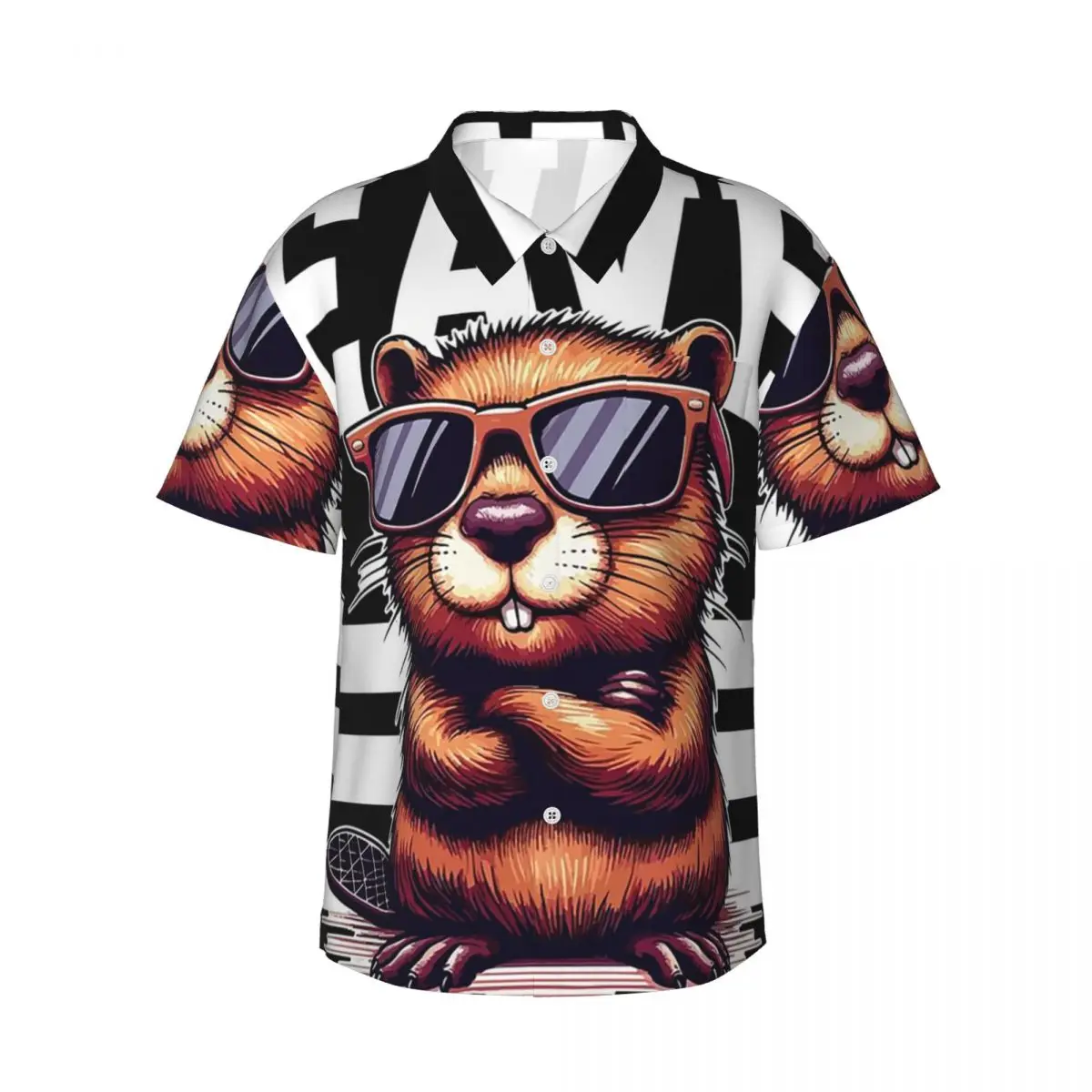 Team Beaver Respect The Beaver Herrenhemden, hawaiianisches Kurzarmhemd, lustige Hemden mit Knöpfen für den Sommerstrand