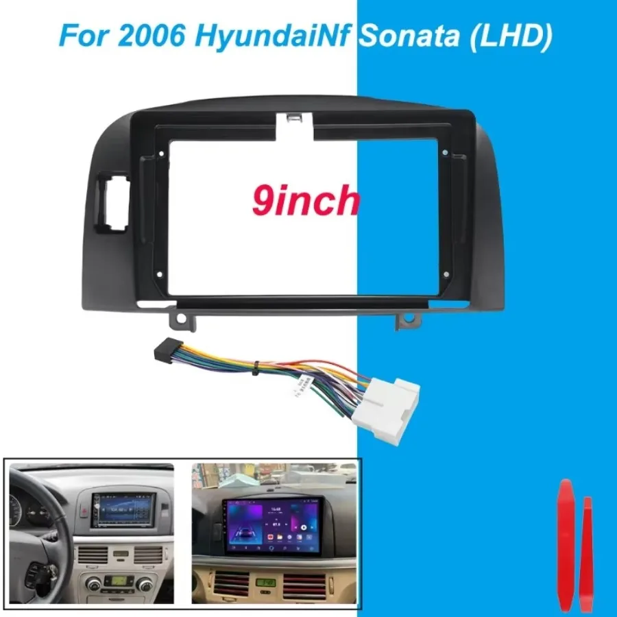 For Hyundai NF Sonata 2006 9 Inch Car Radio Fascia Frame with Wiring Harness Stereo Dashboard Panel Trim Kit