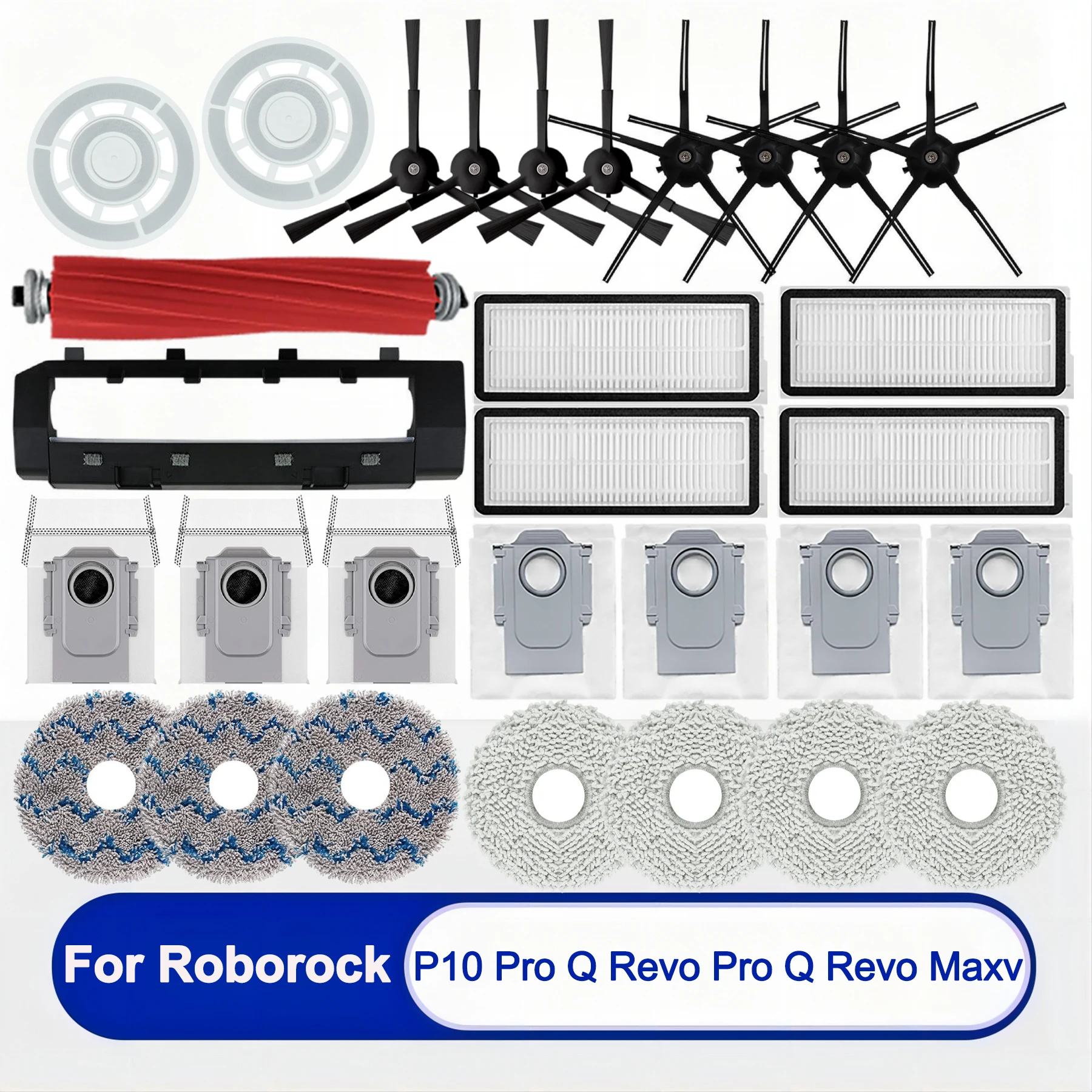 

For Roborock Qrevo Pro，Qrevo MaxV，P10 Pro Robot Vacuum Cleaner Spare Parts: Main Side Brush，Dust Bag，Mop Cloth，Hepa Filter，Cover