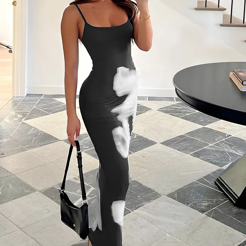 Women Dress Summer New Purple Sexy Backless Sleeveless Sling Dresses Fashion Print Clubwear Casual Slim Elegant Lady Maxi Dress