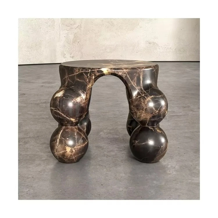 Natural modern round table, top lime edge, dark