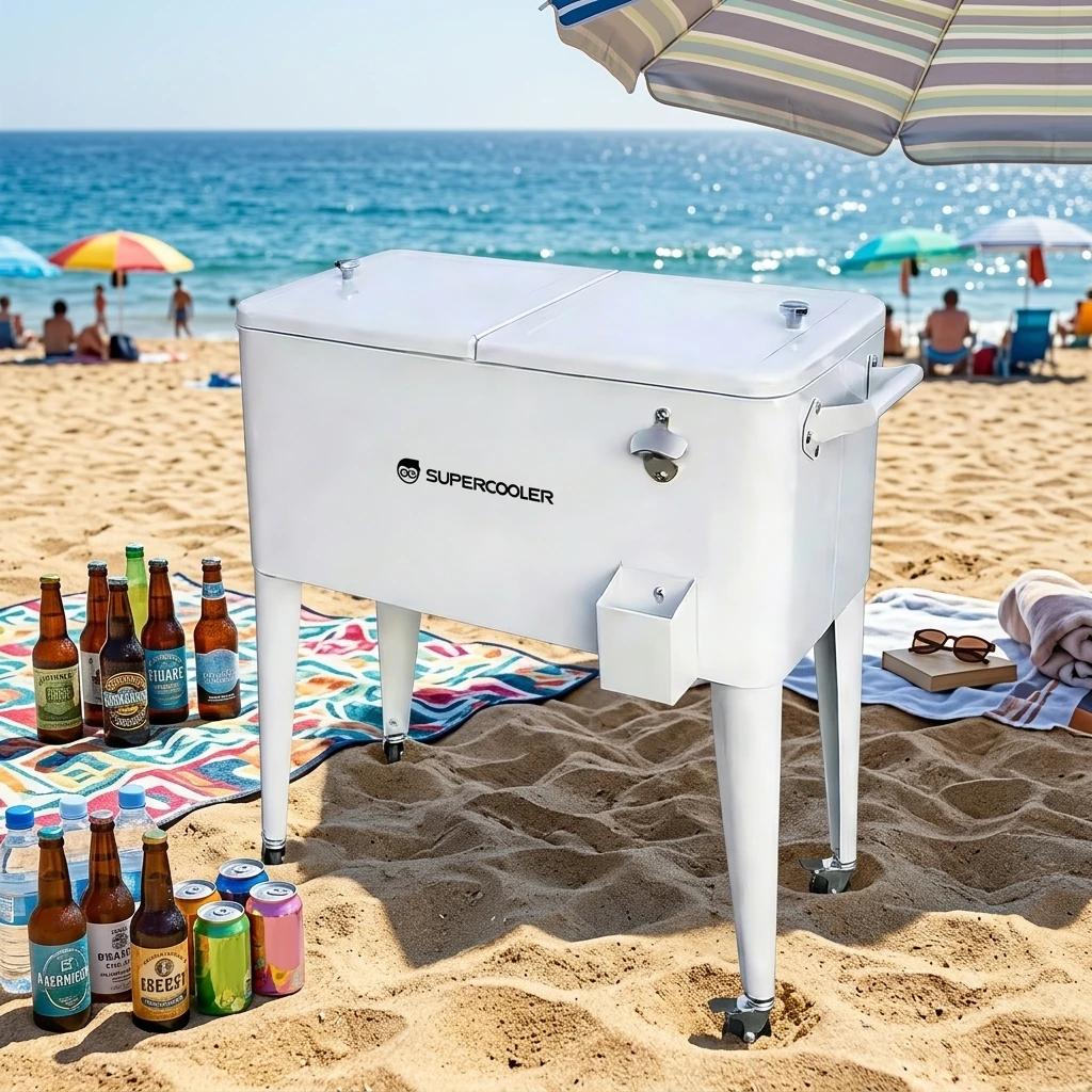 Custom  Metal 75L Large Capacity Portable Foldable Outdoor Cooler With Vintage Ice Cart Design For Parties & Travel