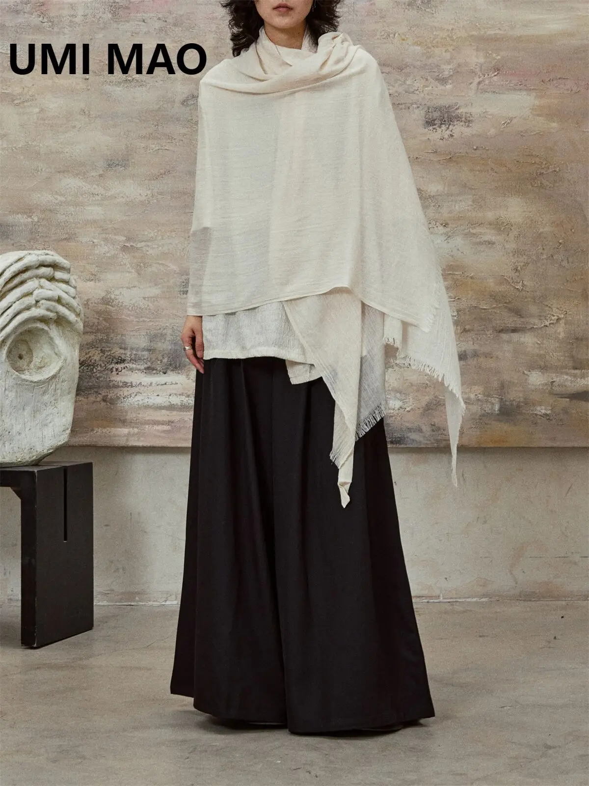 

UMI MAO Neckerchief Niche Design Self Kept Scarf Vacation Style Sunscreen Lightweight Silk Scarf Shawl Outer Outfit Femme