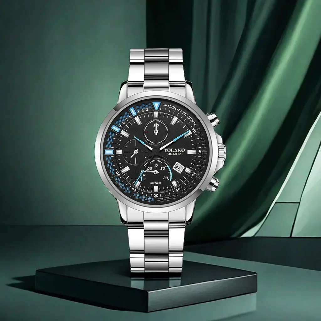 นาฬิกาแฟชั่นธุรกิจสแตนเลสนาฬิกาควอตซ์นาฬิกาข้อมือปฏิทินผู้ชายสำหรับกลางแจ้งกีฬาวิ่งทำงาน