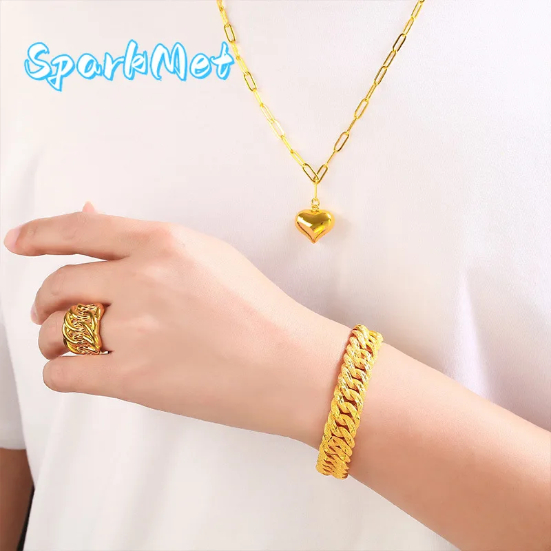 

Набор SparkmetHeart (колье, браслет, кольцо) для женщин, 24-каратное золото AU999 | Матовый набор из трех украшений с гравировкой «ЛЮБОВЬ», нежная элегантность