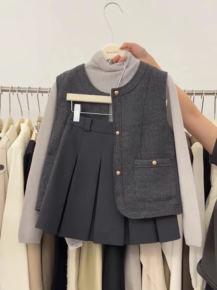 

Korean Sle Versatile Faion round Ne oulder Bared Vest Women High-End Feeling Layered ort Svel Open Cardigan