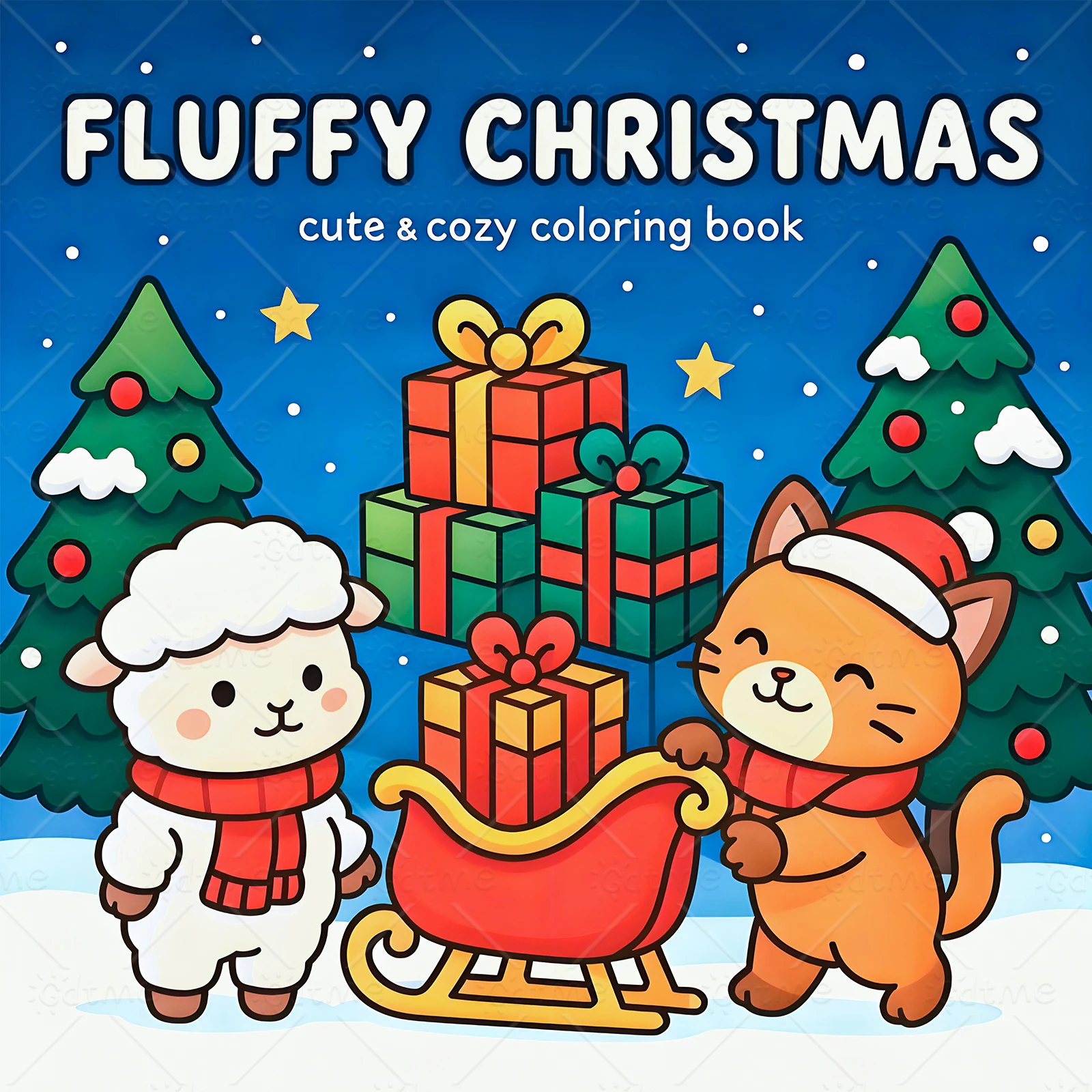 FLUFFY CHRISTMAS Coloring Book for Adults & Teens - 24-Page Festive Winter Scenes with Cute Furry Animals Perfect Gift