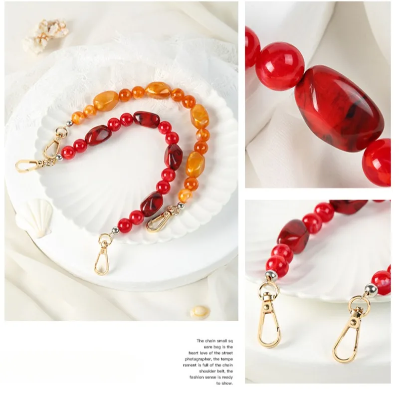 Replaceable Handbag Chain Resin Stone Bead Purse Bag Belt Phone Case Hanging Chain Extension Bead Chain Bag Parts Accessories