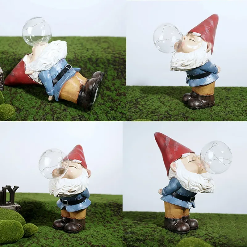 Glowing Ball Garden Gnomes Statues Decor Funny Bubble Dwarf Gnomes Garden with Solar Light Ornaments Yard Lawn Decoration