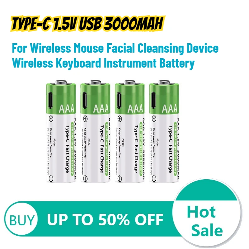TYPE-C 1.5V USB 3000mAh Rechargeable Batteries for Wireless Mouse Facial Cleansing Device Wireless Keyboard Instrument Battery