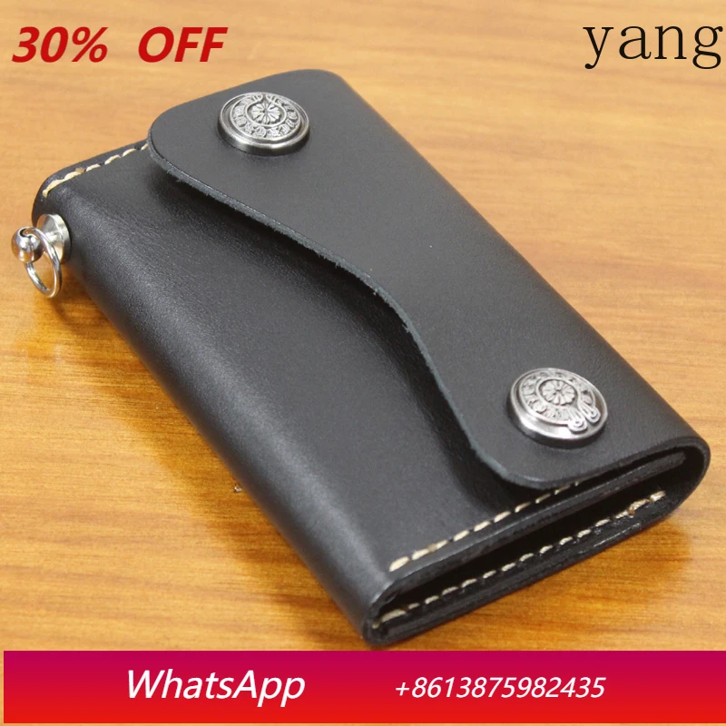 Vintage Women & Men Full Grain Genuine Leather Key Wallet Key holder Case keychain Bag Leather wallet Trifold Black MC803