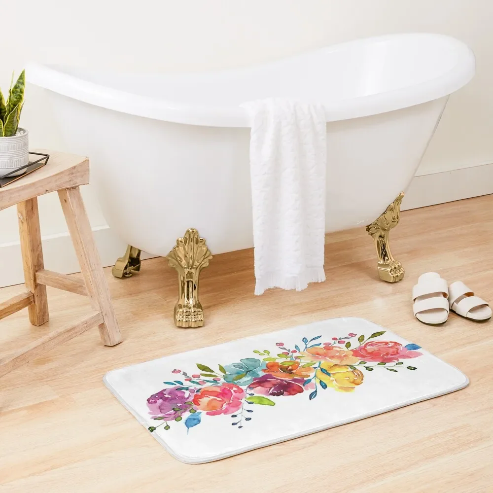 

Bright Flowers Summer Watercolor Peonies Bath Mat Bathroom Kit Non Slip Carpet Mat