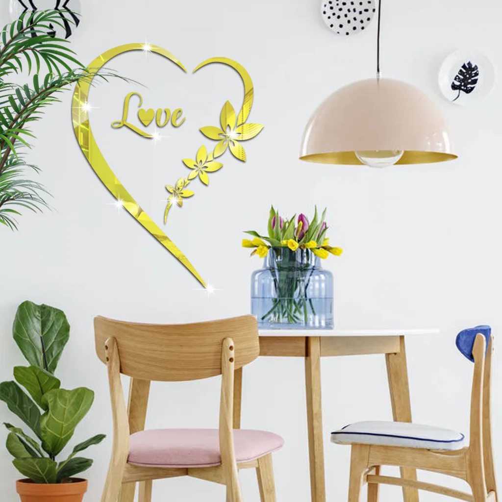 1Pc/Set Durable Love Heart Stickers Wall Sticker Mirror Mural 3D Decal Simple DIY Decorative Removable Paster Home Decoration