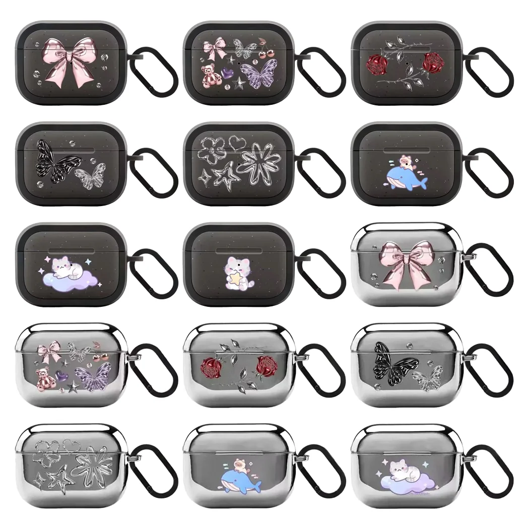 

Bowknot Butterfly Silver Star Protective Case for AirPods Pro2 Pro 4 3 Earbuds Charging Box Cover with Hook