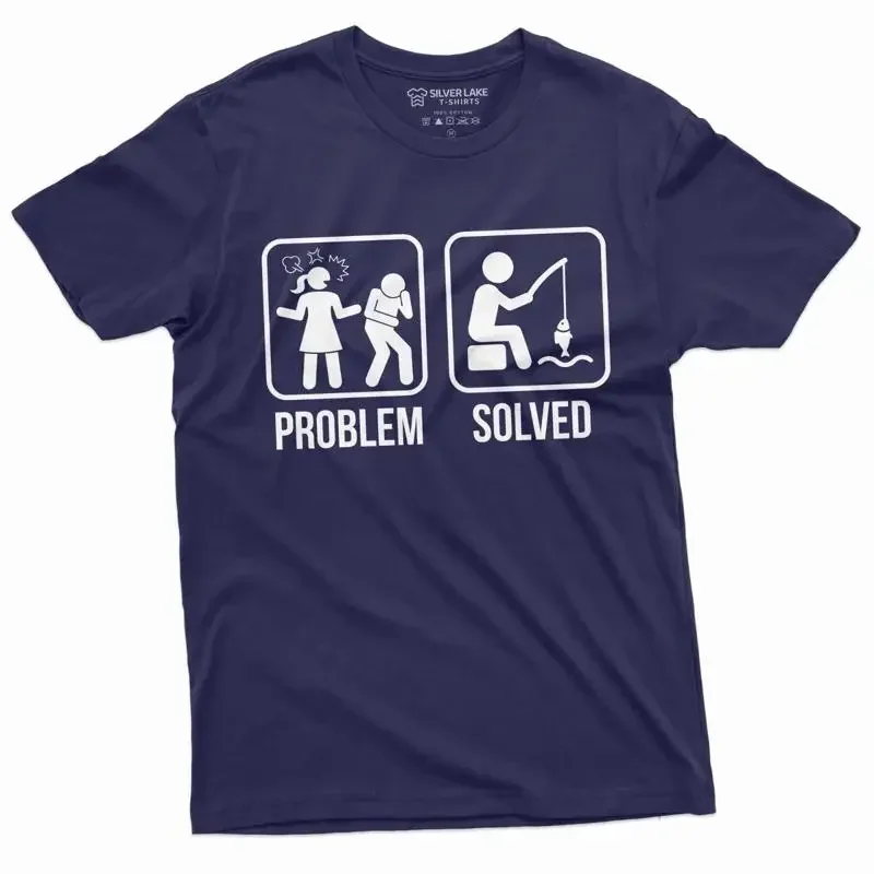 Mens funny Problem Solved Fishing T shirt Fisherman tee Lover