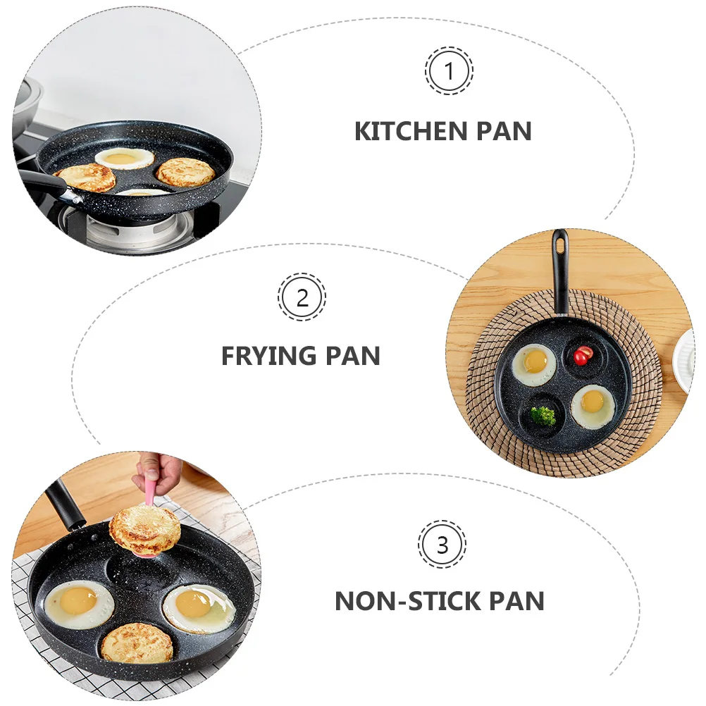 

1 шт., сковорода для жареных яиц с антипригарным покрытием, дизайн с 4 канавками, длинная ручка, многофункциональная сковорода для жарки вафель, кухонная сковорода, индукционная плита