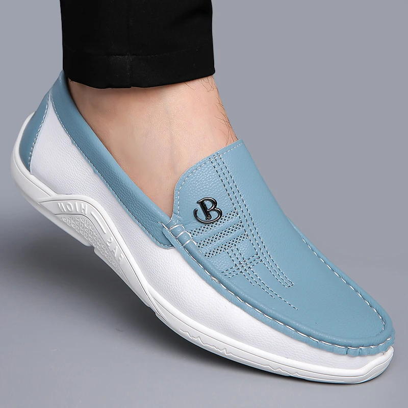 High Quality Genuine Leather Shoes Men Fashion Casual White Slip-on Men's Loafers Comfortable Soft Flat Light Moccasins For Men