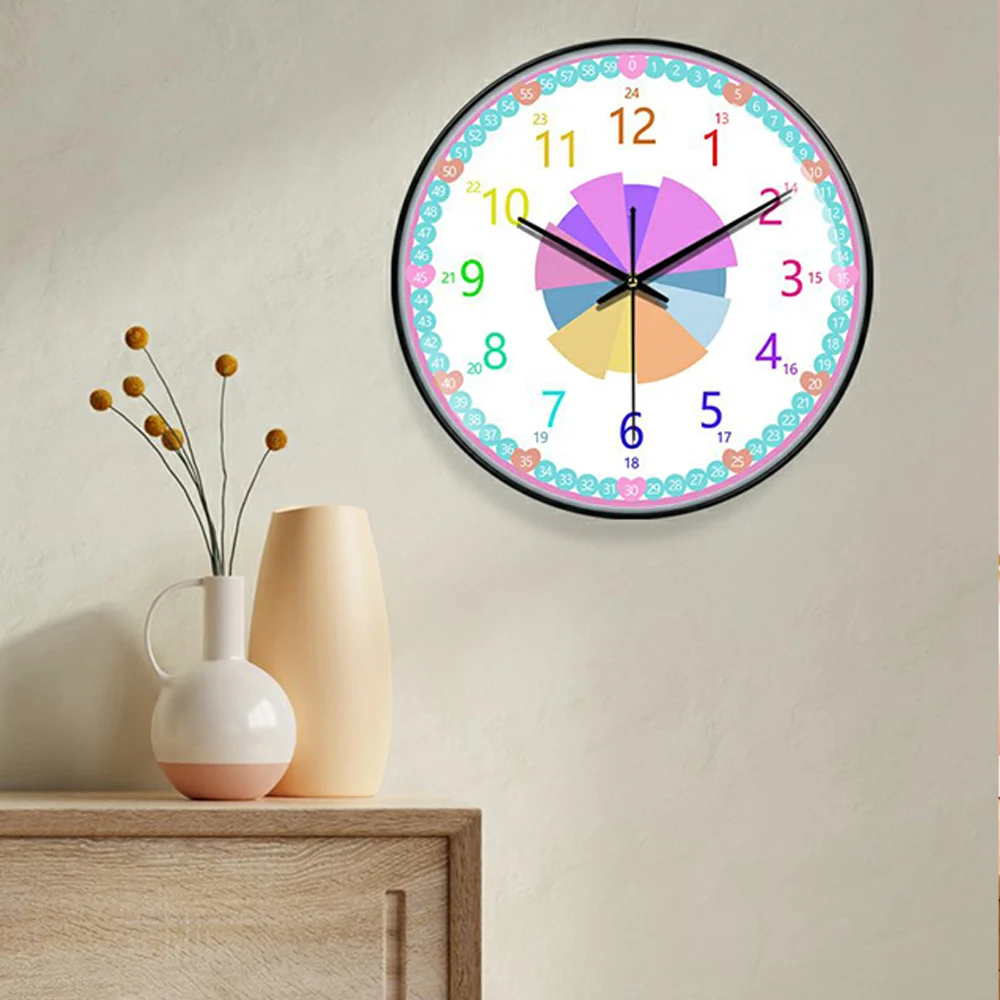 12 inch Early Education Wall Clock Creative Cartoon Colorful Clock for Study Kid's Room Time Management Home Decoration