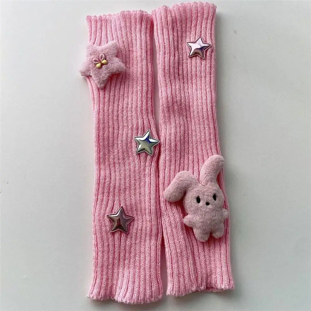Y2k Harajuku Coniglio Stella Copri manica Scaldamuscoli in maglia da donna Guanti al gomito Guanti senza dita gotici a maniche lunghe