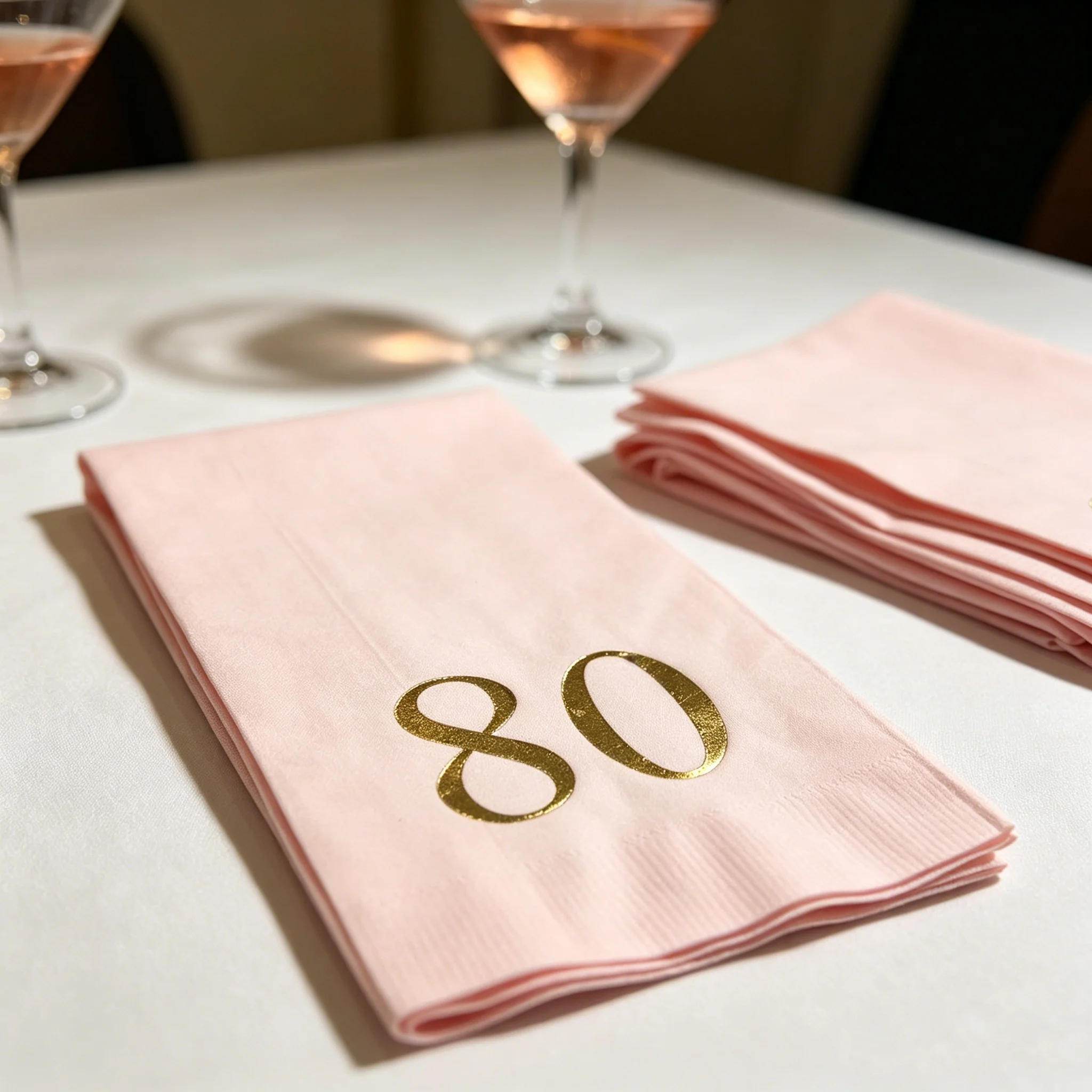 

50pcs Personalized Milestone Napkins, Custom White Party Napkins with Gold Foil Number for 80th Birthday, Anniversary, Graduatio