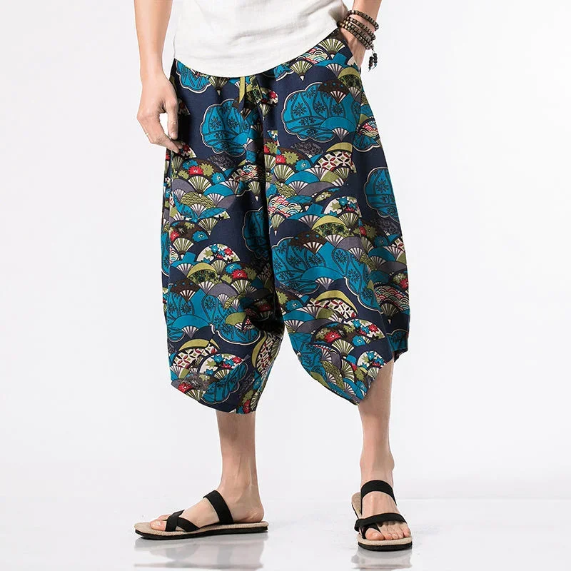 Thailand men lantern Pants Casual Summer Beach Ethnic printing Loose Leisure Exotic Women's Pants holiday capri pants shorts