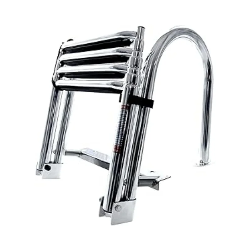 4 Steps Pontoon Boat Ladder Folding Telescoping Rear Entry Inboard Stainless Steel Swim Deck Ladder