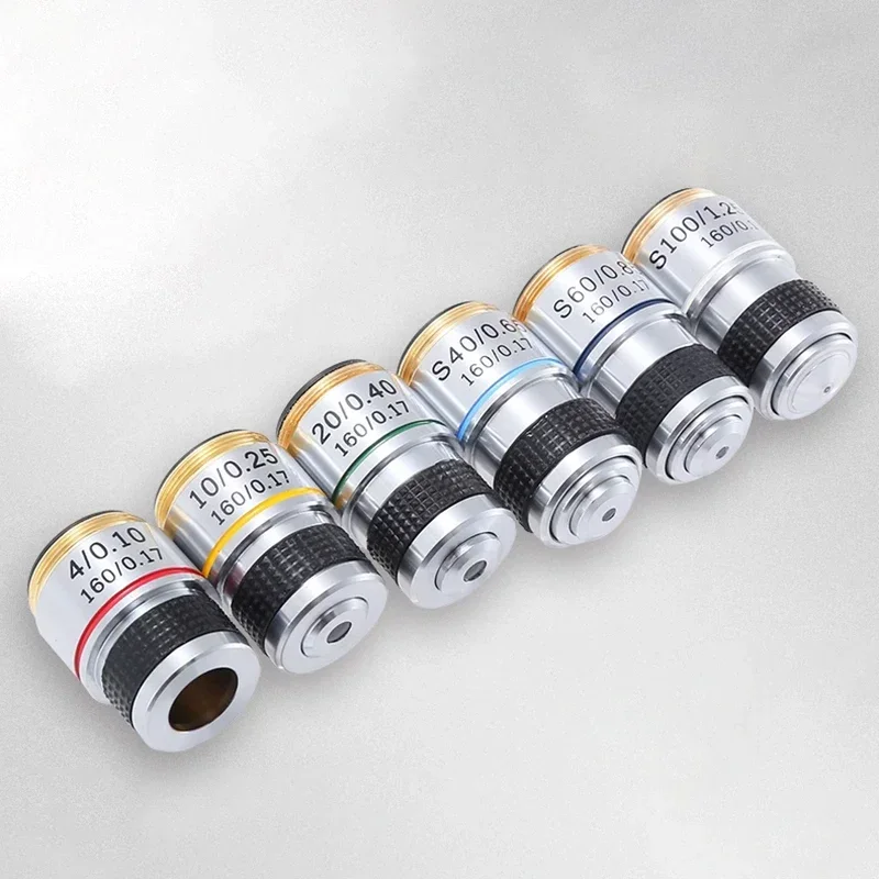 

185 4X 10X 40X 100X Biological Microscope Achromatic Objective Lens Microscope Lens Adapters Compact Objective Lens Durable