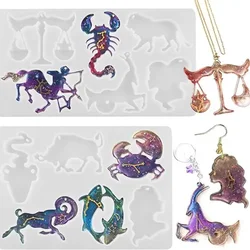 Zodiac Keychain Resin Molds, 12 Constellations Silicone Molds, Animal Star Sign Epoxy Resin Casting Molds with Holes for Keychai
