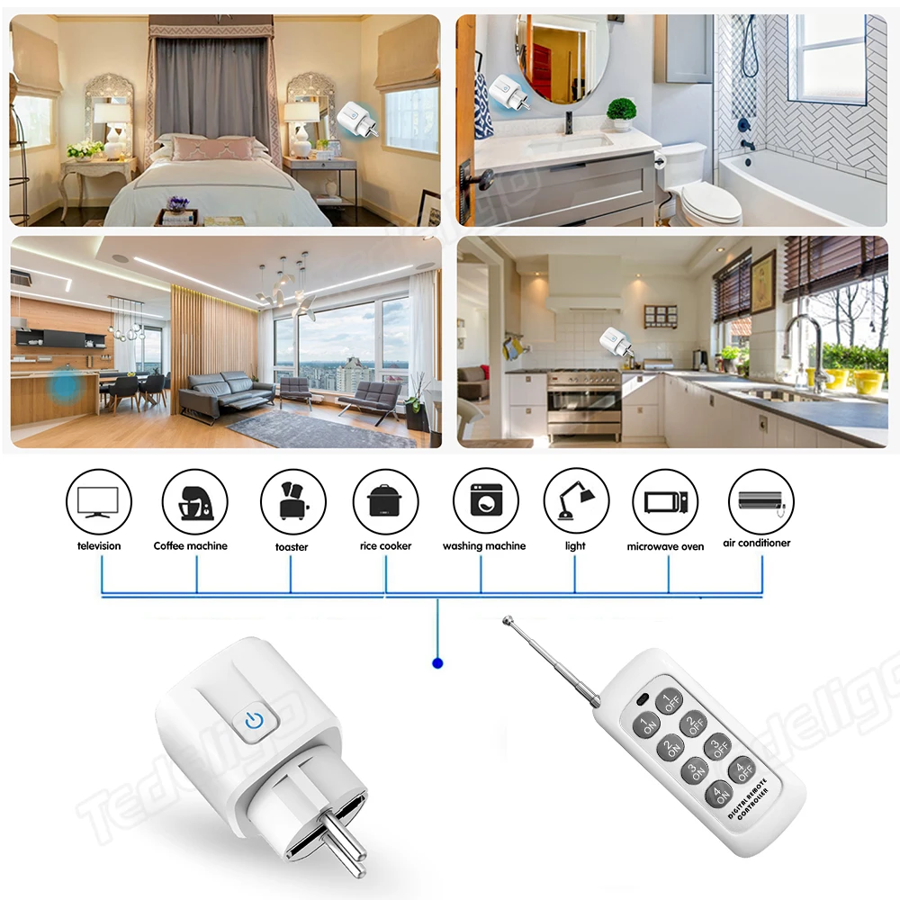 433Mhz Bezprzewodowy zdalnie sterowany przełącznik gniazda elektrycznego FR EU Korea 220V 3000W 16A Wtyczka ON OFF Zdalne sterowanie do światła,