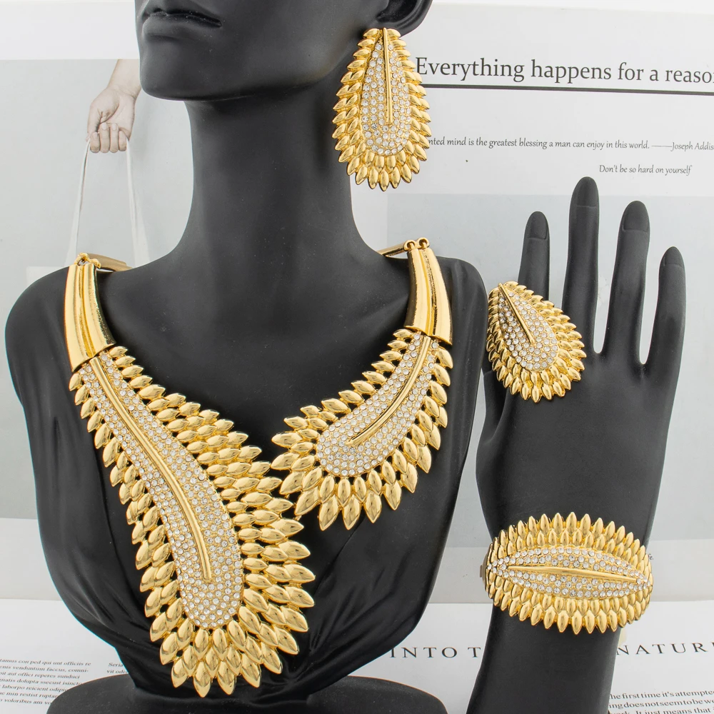 African Large Crocodile Jewelry Set for Women Lady Big Necklace Arab Gold Color Earrings Bracelet Bride Wife Anniversary Gift